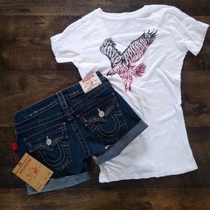 True religion shorts with white tee